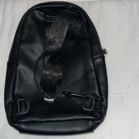 True Religion small black leather backpack with branded canvas strap EUC - Picture 7 of 8